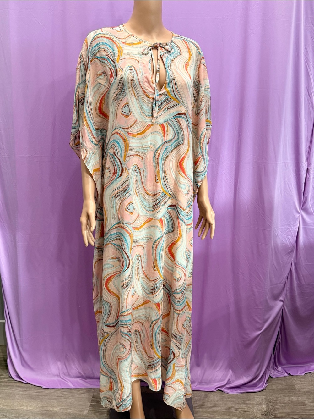 Buddy Love Multicolor Swirl Maxi Dress in Peach and Teal